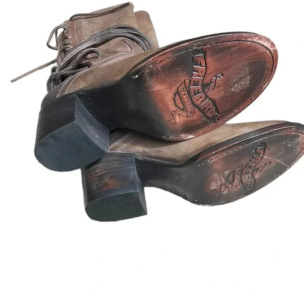 NEW Freebird Coal Grey Leather Lace Up Boots Size 6 - Picture 4 of 5